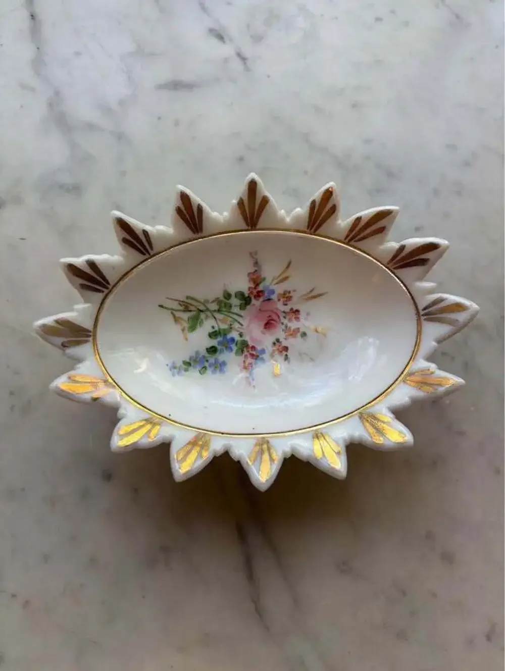 Vintage floral footed trinket dish